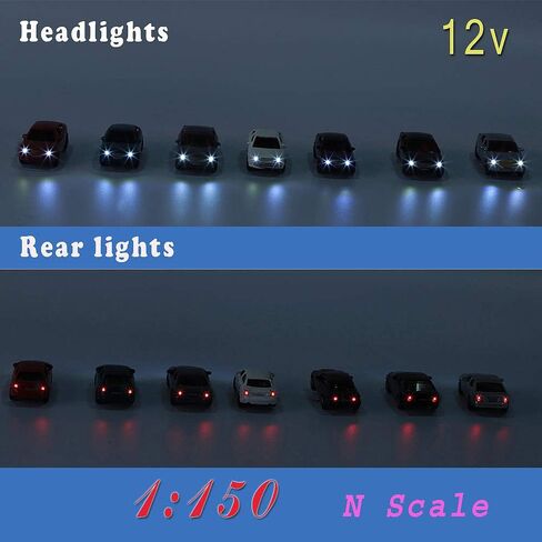 EC150 12pcs 1:150 N Scale Model Lighted Cars (Color Random) with 12V LEDs for Building Layout New in Saudi Arabia