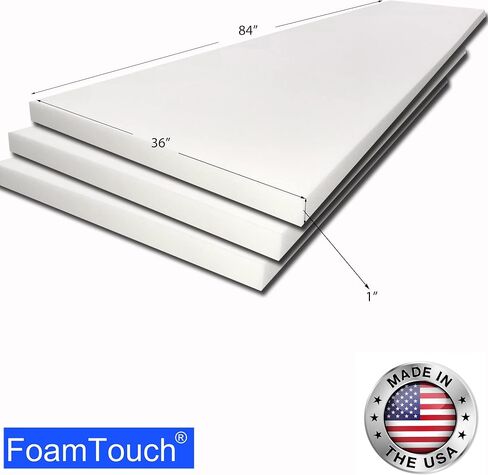 FoamTouch Upholstery Foam Cushion High Density 1" Height x 36" Width x 84" Length Made in USA in Saudi Arabia