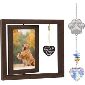 Dog Memorial Gifts for Loss of Dog Wooden Picture Frames for 4x6 Photos，2 Inch Color-Heart Shape Crystal Suncatcher, Pet Memorial Gifts for Dogs Bereavement Sympathy Gifts in Saudi Arabia