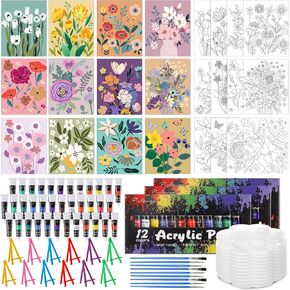 SHERR 108 PCS 12 SET PRE CANVAS CANVAS Painting KIT 8 '' X 10 '' SIP and Paint Kit Gift for البالغين مسبقًا المطبوعين اللوازم الفنية DIY للبالغين البالغين. in Kuwait