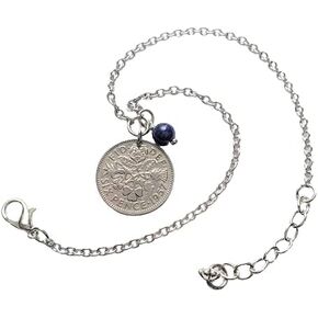 CoinageArt Sixpence Coin Anklet British Sixpence with Lapis Lazuli Gemstone on Brilliant Stainless Steel Chain - Womens Anklet 1000 in Saudi Arabia