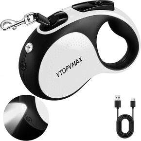 26Ft Retractable Dog Leash - for Dog Up to 110lbs, Tangle Free Walking Leash with Chew Proof Cable | LED Light | Dispenser | Poop Bags, Quick Lock Braking & Non-Slip Handle (White) in Saudi Arabia