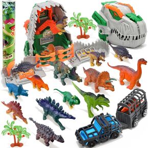 Dinosaur Toys for Kids 3-5, 12 Realistic Dinosaur Figures with a Detachable Dino Head for Scenes, Map & Transport Truck, Educational Gift Set for Boys and Girls Ages 3+ in Saudi Arabia