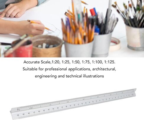 Evgatsauto Architectural Scale Aluminium Triangular Ruler 30cm 1:20 ، 1:25 ، 1:50 ، 1:75 ، 1: 100 ، 1: 125 للهندسة المعمارية والهندسة والتوضيح التقني (Silver) in Saudi Arabia