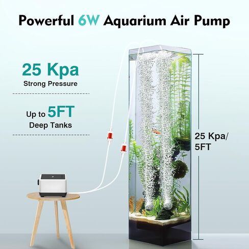 Hygger Aquarium Air Pump ، مضخة أكسجين هادئة قابلة للتعديل ، Aerator Aerator Aerator Aerator Fish Dual Outlet لتوفير الطاقة مع ملحقات لخزان الأسماك حتى 150 جالون 6W in Saudi Arabia