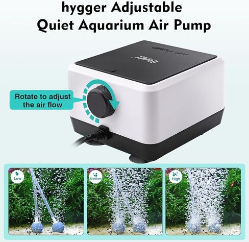 Hygger Aquarium Air Pump ، مضخة أكسجين هادئة قابلة للتعديل ، Aerator Aerator Aerator Aerator Fish Dual Outlet لتوفير الطاقة مع ملحقات لخزان الأسماك حتى 150 جالون 6W in Saudi Arabia
