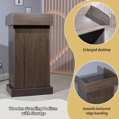 Wooden Podium Stand, Lectern Stand with Storage, Pulpit with Sturdy Base for Lecture Teacher Conference Wedding Speech Black in Saudi Arabia