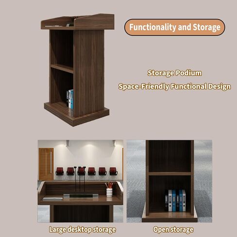 Wooden Podium Stand, Lectern Stand with Storage, Pulpit with Sturdy Base for Lecture Teacher Conference Wedding Speech Black in Saudi Arabia