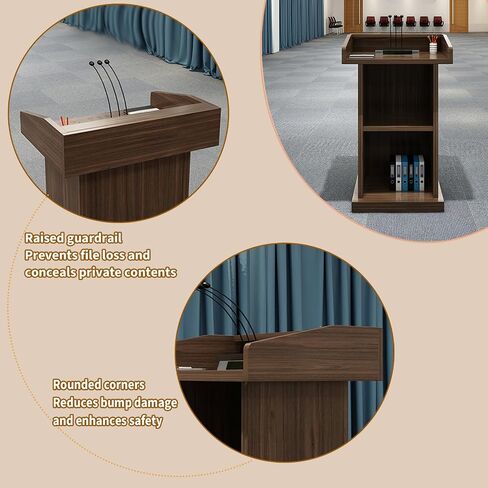 Wooden Podium Stand, Lectern Stand with Storage, Pulpit with Sturdy Base for Lecture Teacher Conference Wedding Speech Black in Saudi Arabia