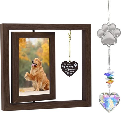 Dog Memorial Gifts for Loss of Dog Wooden Picture Frames for 4x6 Photos，2 Inch Color-Heart Shape Crystal Suncatcher, Pet Memorial Gifts for Dogs Bereavement Sympathy Gifts in Saudi Arabia