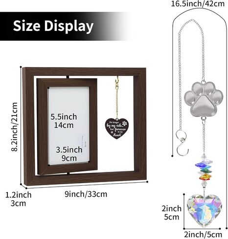 Dog Memorial Gifts for Loss of Dog Wooden Picture Frames for 4x6 Photos，2 Inch Color-Heart Shape Crystal Suncatcher, Pet Memorial Gifts for Dogs Bereavement Sympathy Gifts in Saudi Arabia