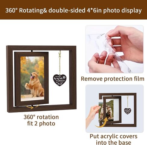 Dog Memorial Gifts for Loss of Dog Wooden Picture Frames for 4x6 Photos，2 Inch Color-Heart Shape Crystal Suncatcher, Pet Memorial Gifts for Dogs Bereavement Sympathy Gifts in Saudi Arabia