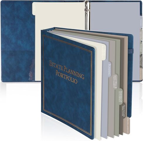 حافظة التخطيط العقارية Chiazllta مع مخطط مقسم لتبادل التبويب عندما أموت منظم Binder Pu Leather 3 حلقة تنظيم الوصايا الثقة في المحاماة الرغبات النهائية (أسود) in Kuwait