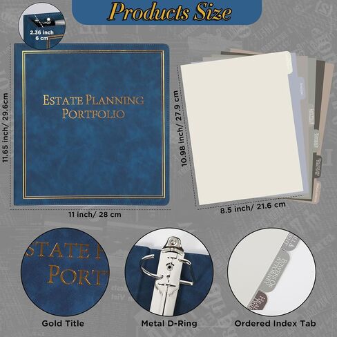 حافظة التخطيط العقارية Chiazllta مع مخطط مقسم لتبادل التبويب عندما أموت منظم Binder Pu Leather 3 حلقة تنظيم الوصايا الثقة في المحاماة الرغبات النهائية (أسود) in Kuwait