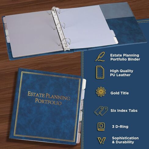 حافظة التخطيط العقارية Chiazllta مع مخطط مقسم لتبادل التبويب عندما أموت منظم Binder Pu Leather 3 حلقة تنظيم الوصايا الثقة في المحاماة الرغبات النهائية (أسود) in Kuwait