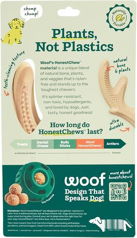 WOOF HonestChew Dog Toy Antler - Durable Dog Chew Toy - Made with Natural, Plant-Based Ingredients - Splinter-Resistant - Safer Than Dog Bones - Medium in Kuwait