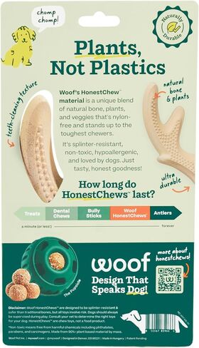 WOOF HonestChew Dog Toy Antler - Durable Dog Chew Toy - Made with Natural, Plant-Based Ingredients - Splinter-Resistant - Safer Than Dog Bones - Medium in Kuwait