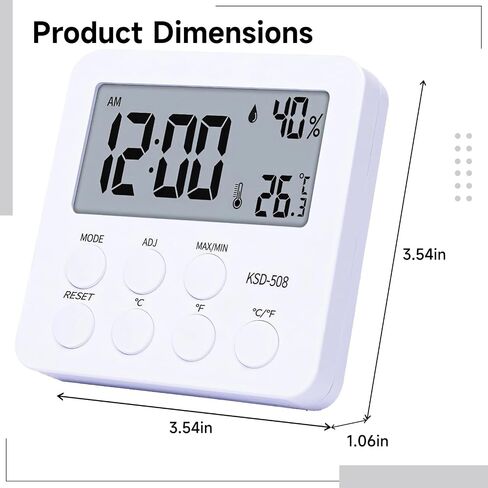 Digital Hygrometer Thermometer for Reptiles, Large LCD Display, with Clock & Alarm, 3.5 X 3.5 X 1.1 Inches, Temperature & Humidity Monitor in Saudi Arabia