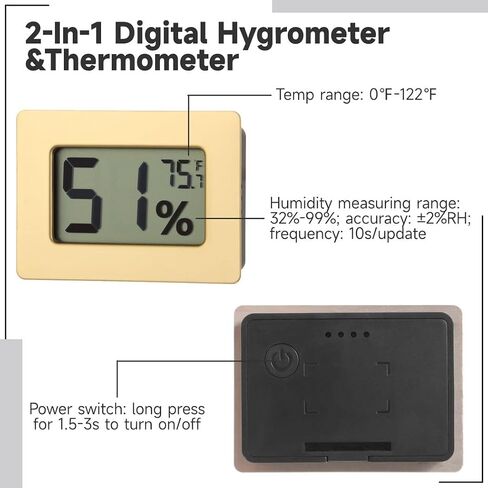 Compact 2-in-1 Humidity & Temp Monitor, ±2% Rh Hygrometer Thermometer for Greenhouses, Humidors, and Reptile Terrariums, Digital Display, 32–99% Range in Saudi Arabia