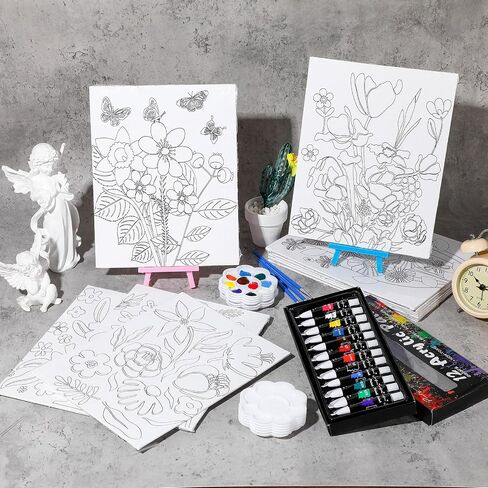 SHERR 108 PCS 12 SET PRE CANVAS CANVAS Painting KIT 8 '' X 10 '' SIP and Paint Kit Gift for البالغين مسبقًا المطبوعين اللوازم الفنية DIY للبالغين البالغين. in Kuwait