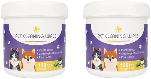 120 Count Pet Pet Pipes for Dogs & Cats-مناديل التطهير اللطيفة للكفوف والفراء والوجه-قطعة قماش متينة ناعمة ، حزمة قابلة للاستيلاء على السفر 2pc in Kuwait