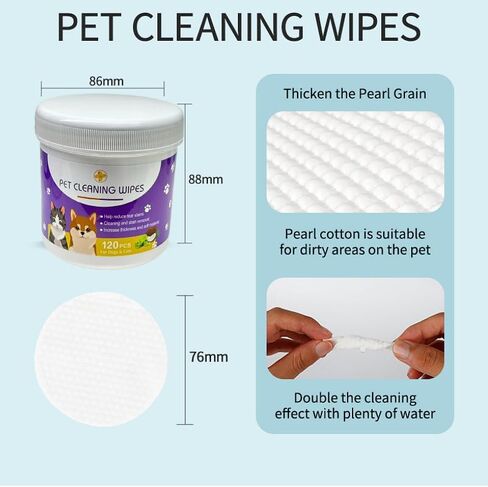 120 Count Pet Pet Pipes for Dogs & Cats-مناديل التطهير اللطيفة للكفوف والفراء والوجه-قطعة قماش متينة ناعمة ، حزمة قابلة للاستيلاء على السفر 2pc in Kuwait