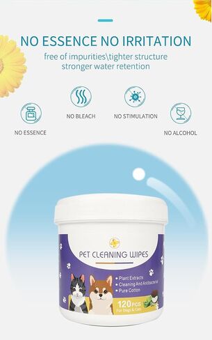120 Count Pet Pet Pipes for Dogs & Cats-مناديل التطهير اللطيفة للكفوف والفراء والوجه-قطعة قماش متينة ناعمة ، حزمة قابلة للاستيلاء على السفر 2pc in Kuwait