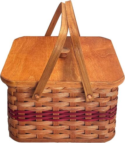 Amish Double Pie Carrier Square Oak Handmade Basket Swinging Handles by Amish Baskets and Beyond (Red) in Kuwait