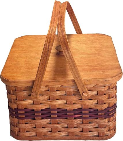 Amish Double Pie Carrier Square Oak Handmade Basket Swinging Handles by Amish Baskets and Beyond (Red) in Kuwait