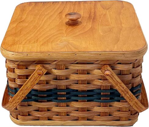 Amish Double Pie Carrier Square Oak Handmade Basket Swinging Handles by Amish Baskets and Beyond (Red) in Kuwait