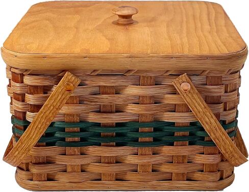 Amish Double Pie Carrier Square Oak Handmade Basket Swinging Handles by Amish Baskets and Beyond (Red) in Kuwait