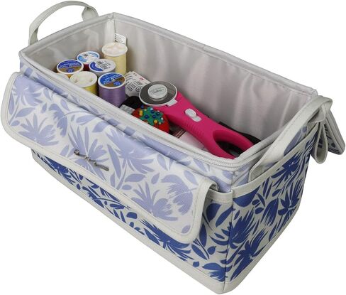 Everything Mary Floral Sewing Box Organizer - 3 Pockets, Durable Polyester Tote with Zipper Closure, Luggage Band, and Handles - Portable Sewing Storage for Notions, Patterns, and Supplies in Saudi Arabia