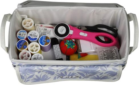 Everything Mary Floral Sewing Box Organizer - 3 Pockets, Durable Polyester Tote with Zipper Closure, Luggage Band, and Handles - Portable Sewing Storage for Notions, Patterns, and Supplies in Saudi Arabia