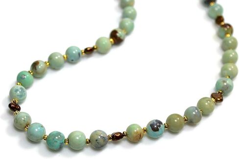Aqua Blue Agate Gemstone Necklace, Bronze Cultured Freshwater Pearl Necklace, May Birthstone, Custom Length, Extension Chain, Jewelry Inspirations in Saudi Arabia