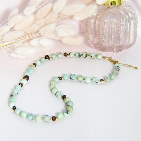 Aqua Blue Agate Gemstone Necklace, Bronze Cultured Freshwater Pearl Necklace, May Birthstone, Custom Length, Extension Chain, Jewelry Inspirations in Saudi Arabia