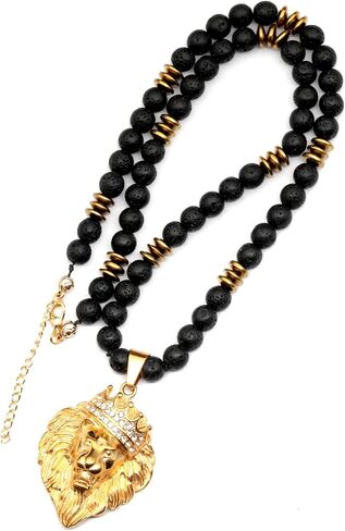 Elisajewelryart - Natural Lava Stone Zirconia Zirconia Lion Necklace Gemstone Gemstone Courage Stone Clasp Necklace Necklace Usisex (22 ، Stone Lava) in Saudi Arabia