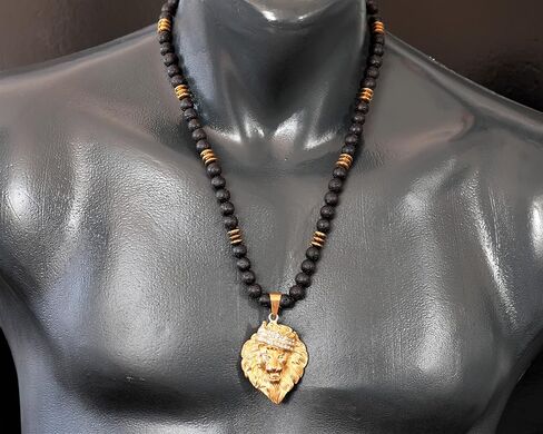 Elisajewelryart - Natural Lava Stone Zirconia Zirconia Lion Necklace Gemstone Gemstone Courage Stone Clasp Necklace Necklace Usisex (22 ، Stone Lava) in Saudi Arabia