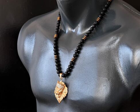 Elisajewelryart - Natural Lava Stone Zirconia Zirconia Lion Necklace Gemstone Gemstone Courage Stone Clasp Necklace Necklace Usisex (22 ، Stone Lava) in Saudi Arabia