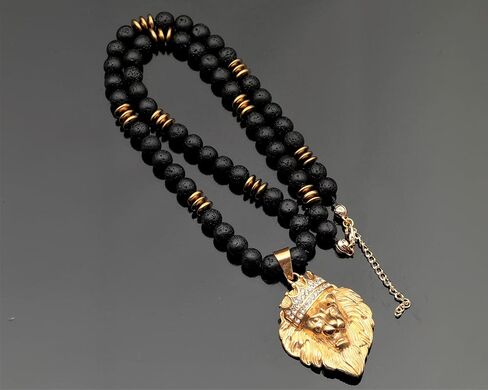 Elisajewelryart - Natural Lava Stone Zirconia Zirconia Lion Necklace Gemstone Gemstone Courage Stone Clasp Necklace Necklace Usisex (22 ، Stone Lava) in Saudi Arabia