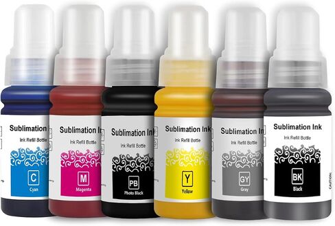 Sublimation Ink Refillable for Epson ET-8550 ET-8500 Wide-Format Supertank Printers for Heat Transfer (6 Bottles of 70 ML,BK,PB,C,M,Y,GR) in Saudi Arabia