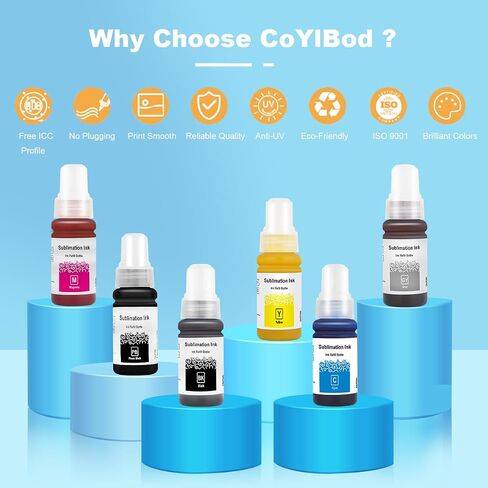 Sublimation Ink Refillable for Epson ET-8550 ET-8500 Wide-Format Supertank Printers for Heat Transfer (6 Bottles of 70 ML,BK,PB,C,M,Y,GR) in Saudi Arabia