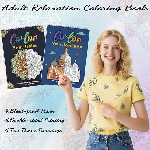 8.3×11.7in Adult Mandala Coloring Book for Relaxation, 2 Pack Adult Spiral Bound Coloring Books for Women with Inspirational Quotes, Mindfulness Stress Relief Patterns for Adults, Teens, Ideal Gift in Saudi Arabia