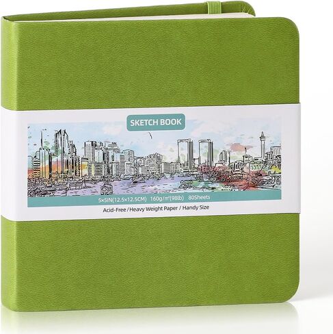 Hardcover Pocket Sketchbook, 5" x 5" Square Mini Sketchbook, 98lb/160gsm Heavyweight Tiny Sketch Book, 80 Sheets Small Travel Drawing Journal for Adults, Artist, Ideal for Gift (Emerald Green) in Saudi Arabia