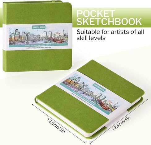 Hardcover Pocket Sketchbook, 5" x 5" Square Mini Sketchbook, 98lb/160gsm Heavyweight Tiny Sketch Book, 80 Sheets Small Travel Drawing Journal for Adults, Artist, Ideal for Gift (Emerald Green) in Saudi Arabia
