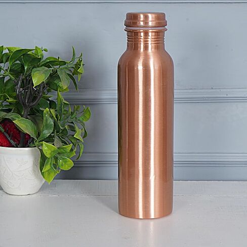 زجاجة مياه نحاسية نقية 34 أونصة زجاجة مياه نحاسية مع غطاء - زجاجة مياه نحاسية أيورفيدية - وعاء مياه نحاسي - اشرب المزيد من زجاجة ماء مضادة للتسرب in Kuwait