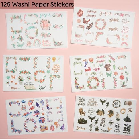 Christian Stickers for Bible Journaling Made of Washi Tape 125 PCS, Inspirational Verses and Decorative Frames Bible Stickers, Perfect for Bible Study, Planners, Laptops and Water Bottles in Kuwait