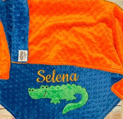 Personalized Baby Gator Blanket - Minky Blanket with an Embroidered Name and Gator (30, blue and orange) in Saudi Arabia