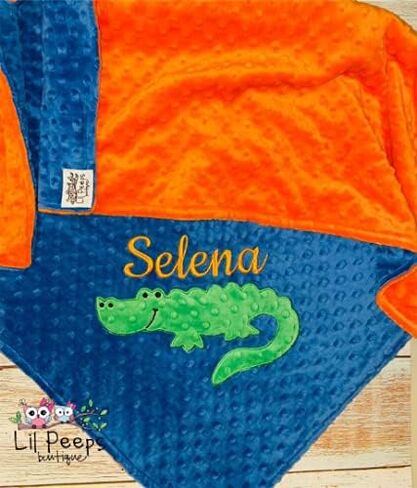 Personalized Baby Gator Blanket - Minky Blanket with an Embroidered Name and Gator (30, blue and orange) in Saudi Arabia