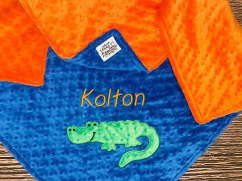 Personalized Baby Gator Blanket - Minky Blanket with an Embroidered Name and Gator (30, blue and orange) in Saudi Arabia