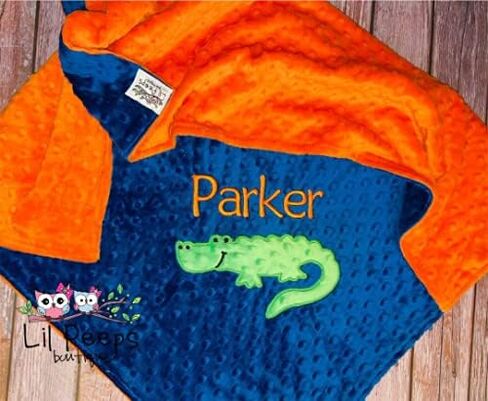 Personalized Baby Gator Blanket - Minky Blanket with an Embroidered Name and Gator (30, blue and orange) in Saudi Arabia